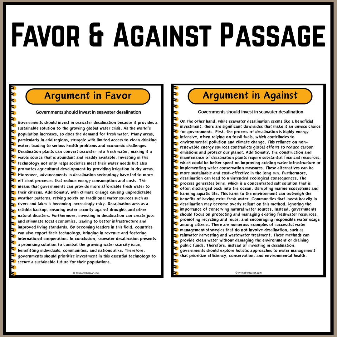 Governments should invest in seawater desalination | Debate Case Study Worksheet