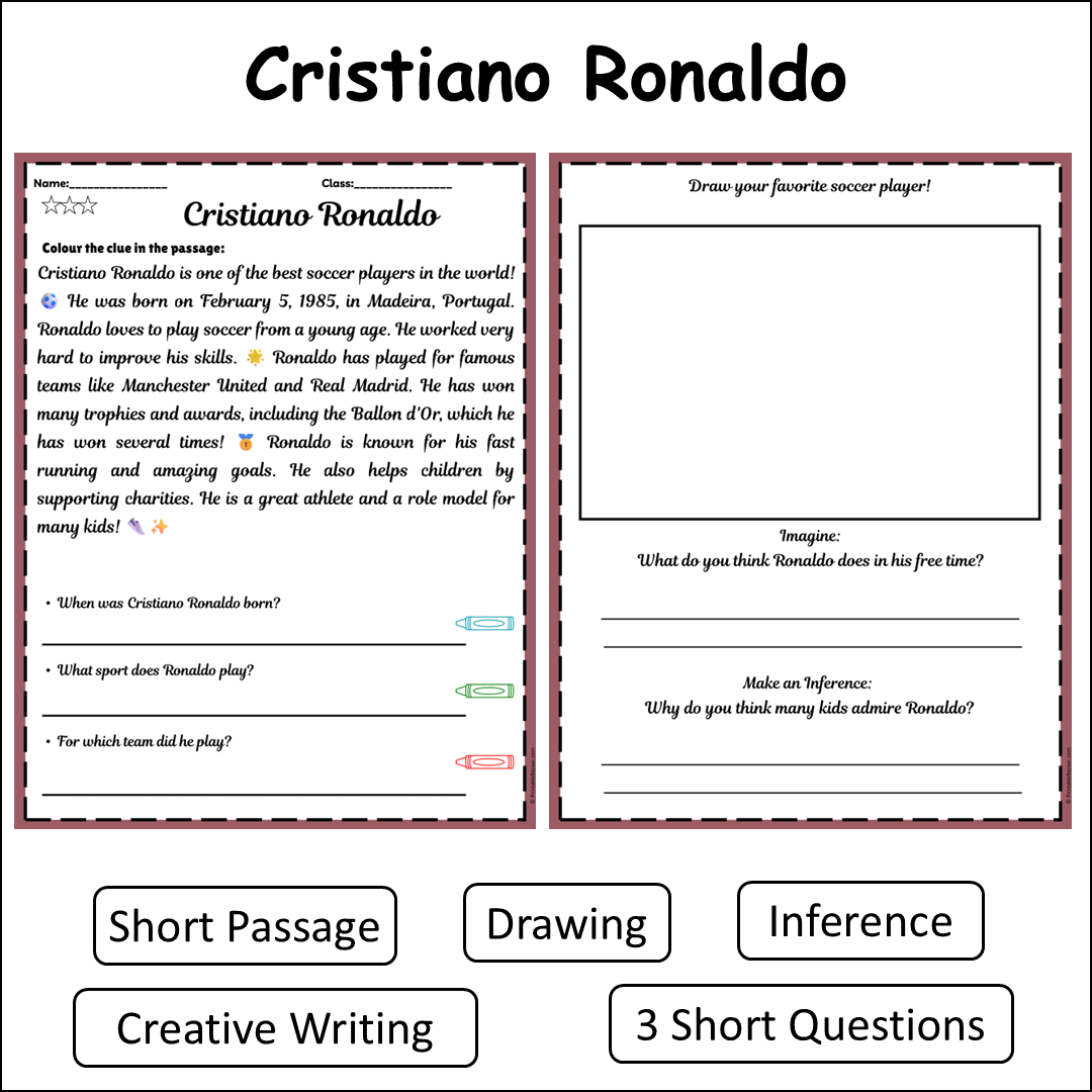 Cristiano Ronaldo | Short Reading Comprehension Creative Worksheet