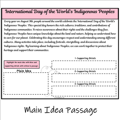 International Day of the World's Indigenous Peoples | Main Idea and Supporting Details Reading Passage and Questions