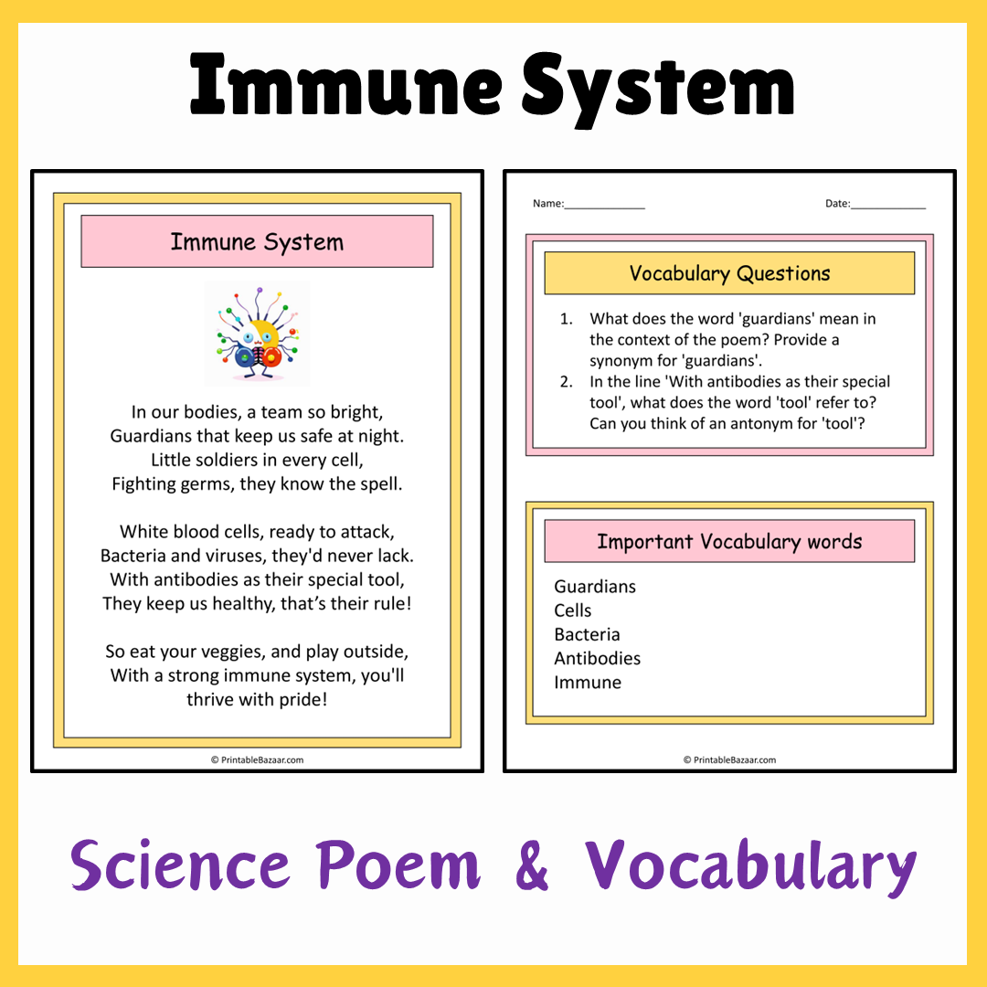 Immune System | Science Poem Reading Comprehension Activity