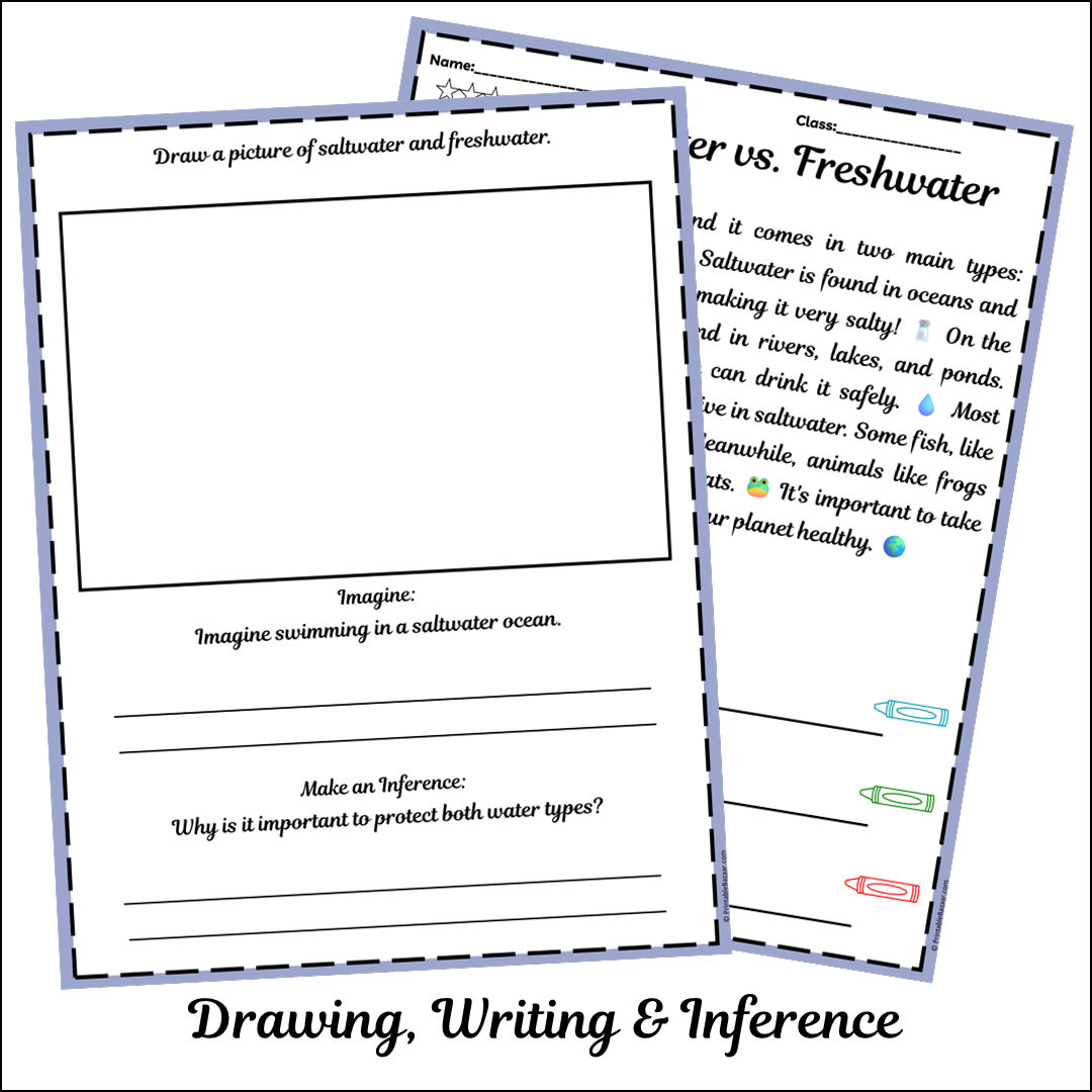 Saltwater vs. Freshwater | Short Reading Comprehension Creative Worksheet