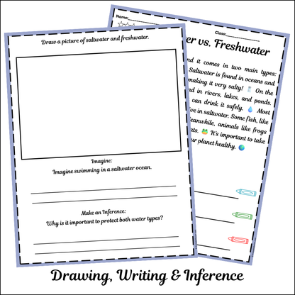 Saltwater vs. Freshwater | Short Reading Comprehension Creative Worksheet