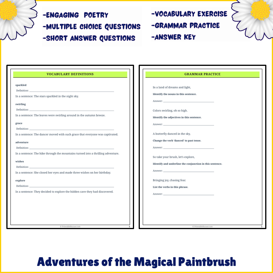 Adventures of the Magical Paintbrush | Poem Grammar Worksheet Printable Activity