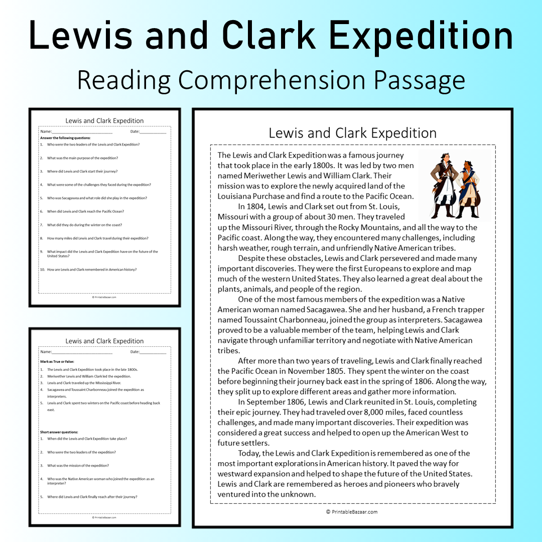 Lewis and Clark Expedition | Reading Comprehension Passage Printable Worksheet