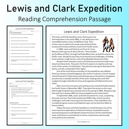 Lewis and Clark Expedition | Reading Comprehension Passage Printable Worksheet