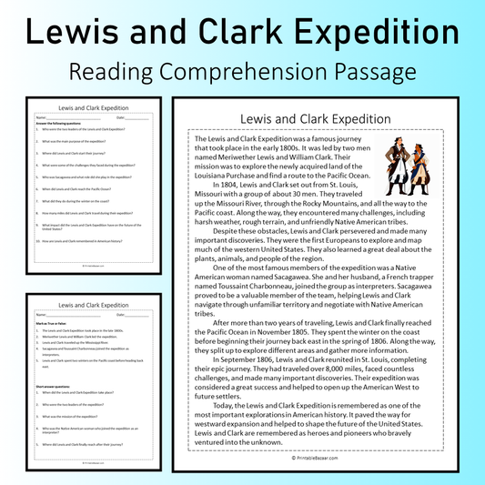 Lewis and Clark Expedition | Reading Comprehension Passage Printable Worksheet