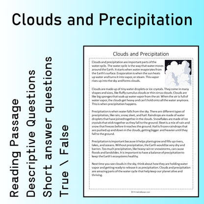 Clouds and Precipitation | Reading Comprehension Passage Printable Worksheet