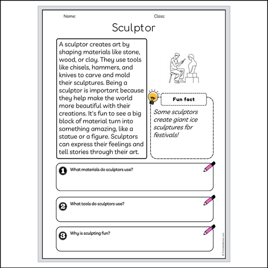 Sculptor | Reading Passage Comprehension Questions Writing Facts Worksheet