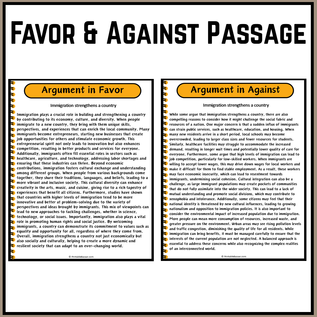 Immigration strengthens a country | Debate Case Study Worksheet