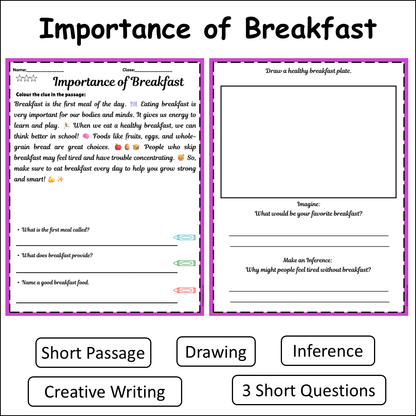 Importance of Breakfast | Short Reading Comprehension Creative Worksheet