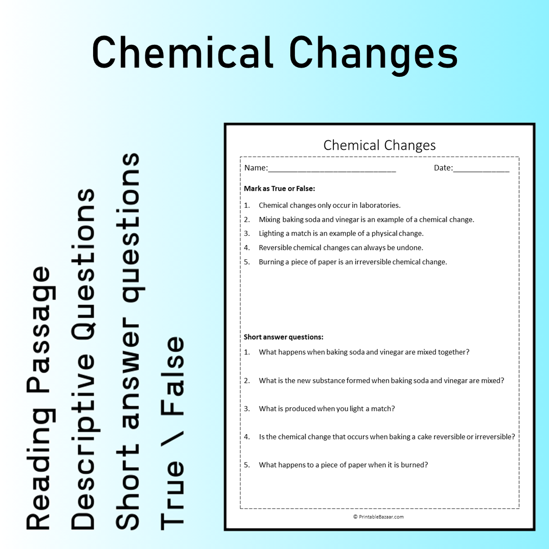 Chemical Changes | Reading Comprehension Passage Printable Worksheet