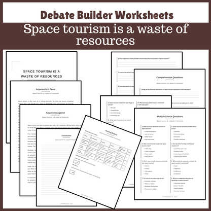 Space tourism is a waste of resources | Favour and Against Worksheet Printable Activity