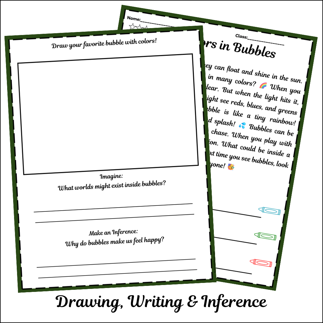 Colors in Bubbles | Short Reading Comprehension Creative Worksheet