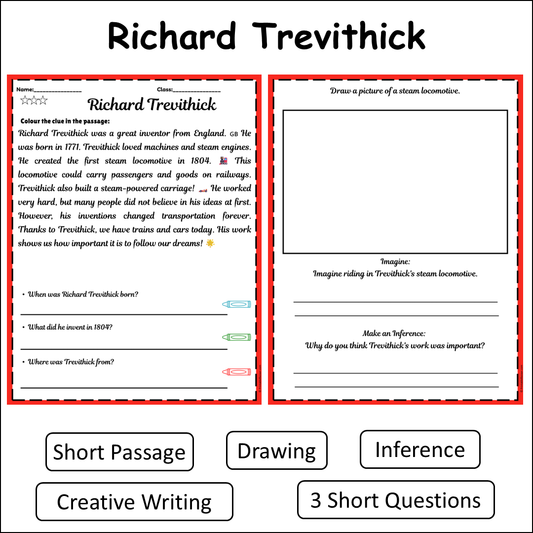 Richard Trevithick | Short Reading Comprehension Creative Worksheet