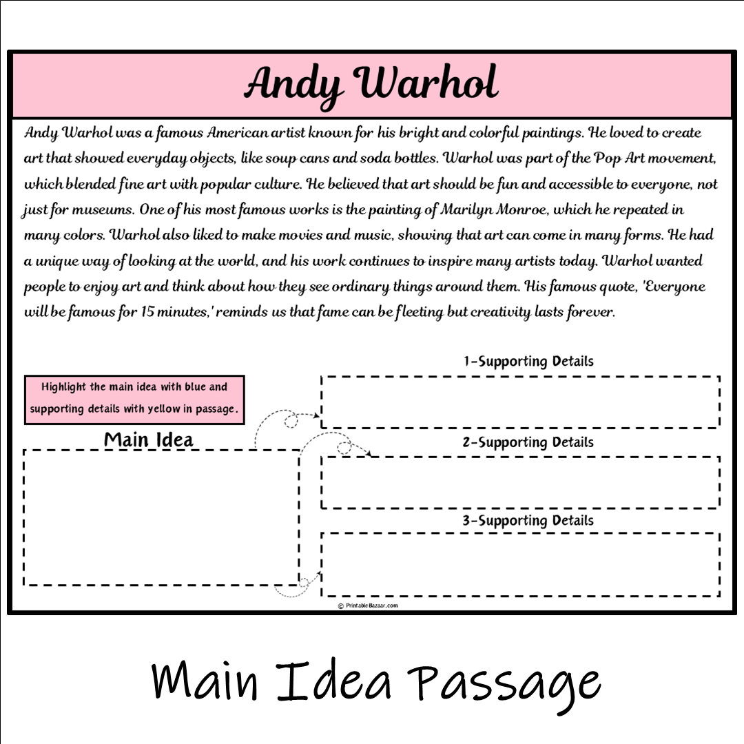 Andy Warhol | Main Idea and Supporting Details Reading Passage and Questions