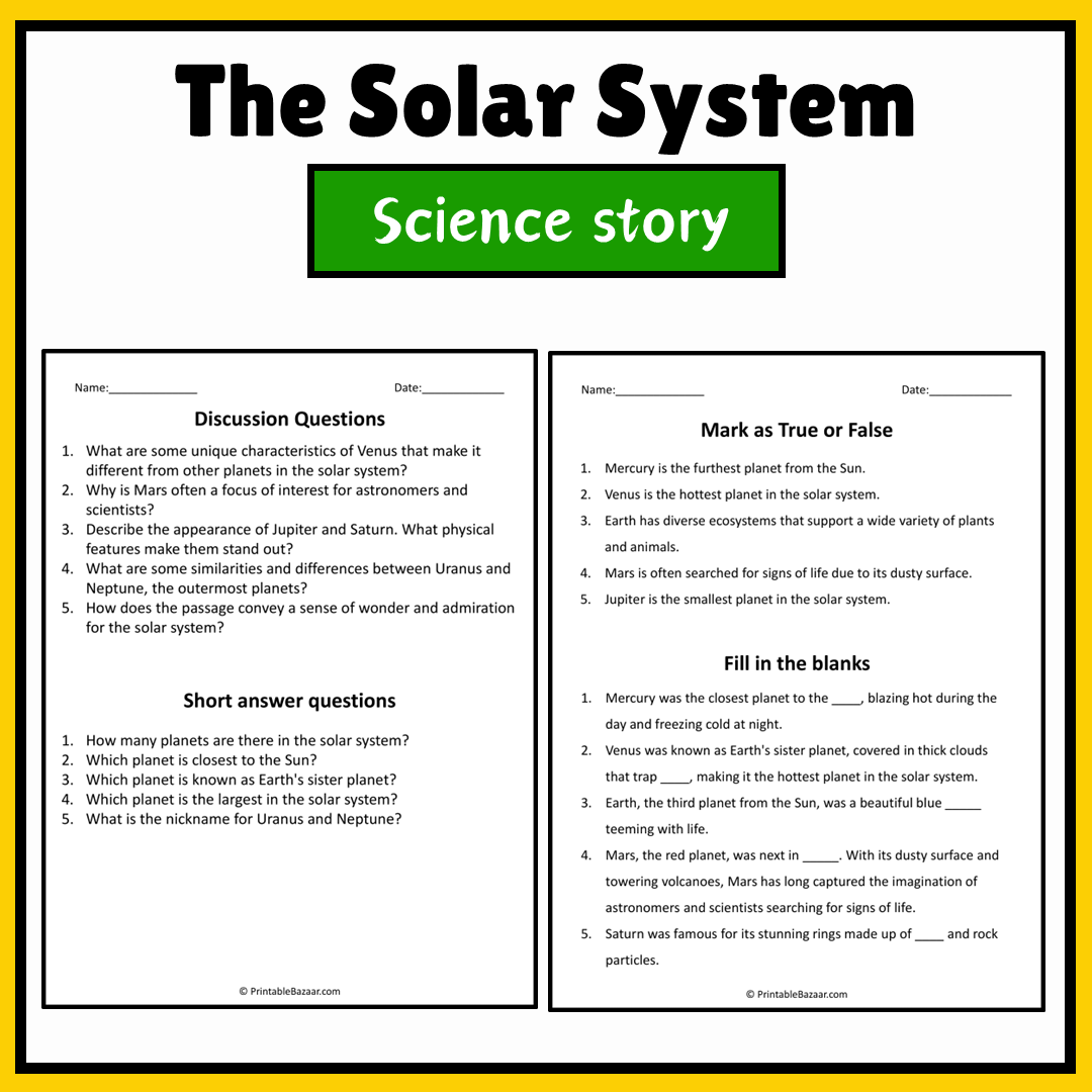 The Solar System | Science Story Reading Comprehension Activity