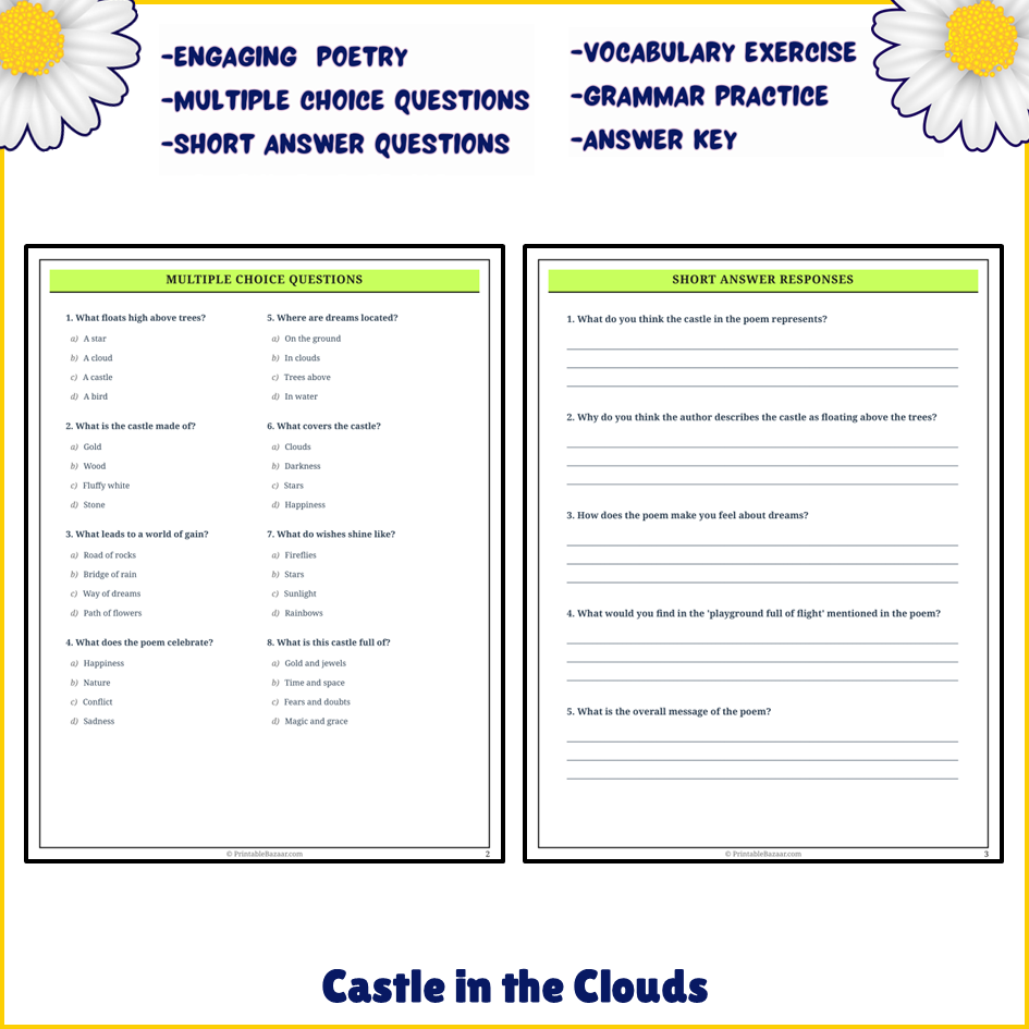 Castle in the Clouds | Poem Grammar Worksheet Printable Activity