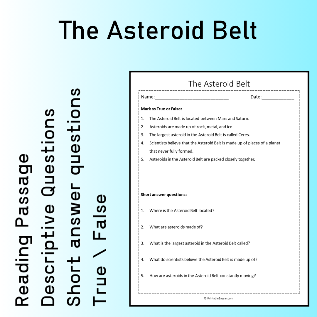 The Asteroid Belt | Reading Comprehension Passage Printable Worksheet