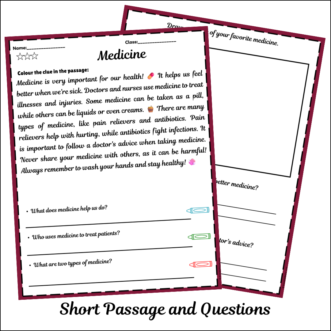 Medicine | Short Reading Comprehension Creative Worksheet