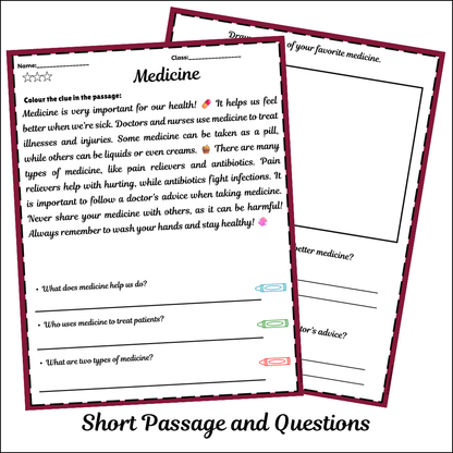 Medicine | Short Reading Comprehension Creative Worksheet