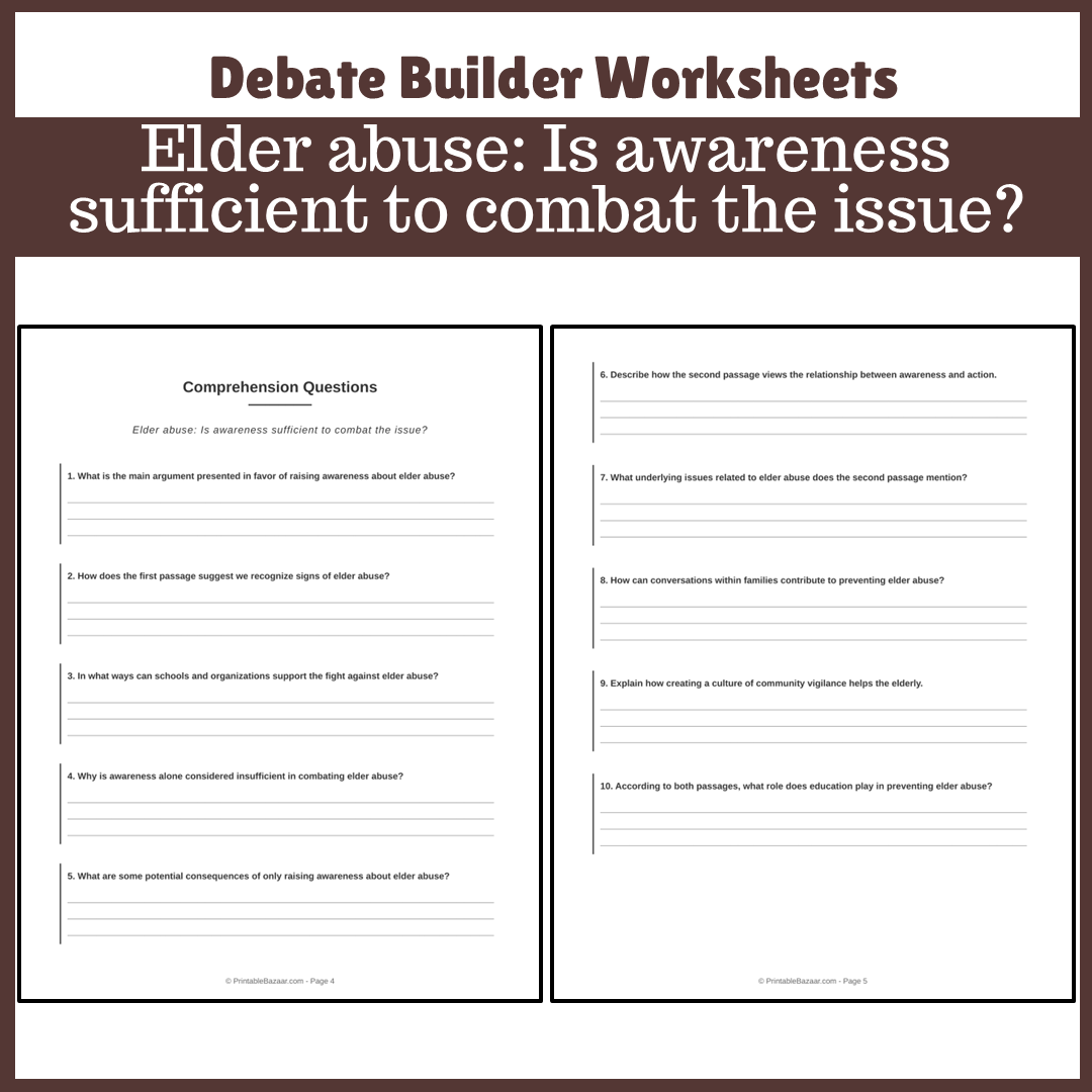 Elder abuse: Is awareness sufficient to combat the issue? | Favour and Against Worksheet Printable Activity