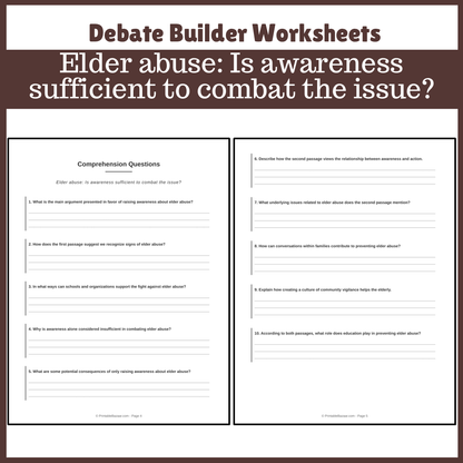 Elder abuse: Is awareness sufficient to combat the issue? | Favour and Against Worksheet Printable Activity
