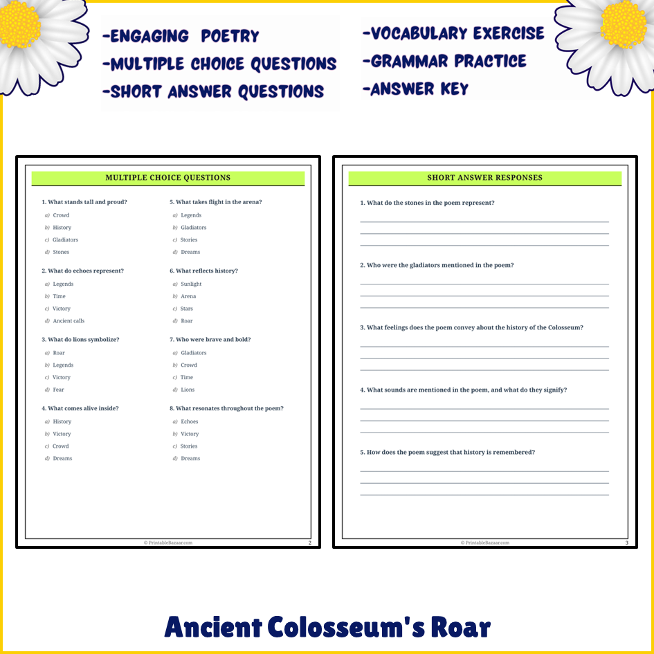 Ancient Colosseum's Roar | Poem Grammar Worksheet Printable Activity