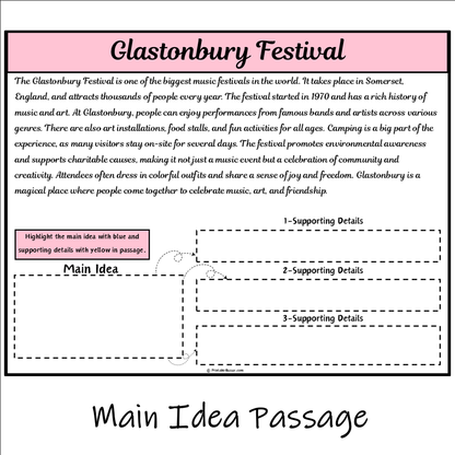 Glastonbury Festival | Main Idea and Supporting Details Reading Passage and Questions