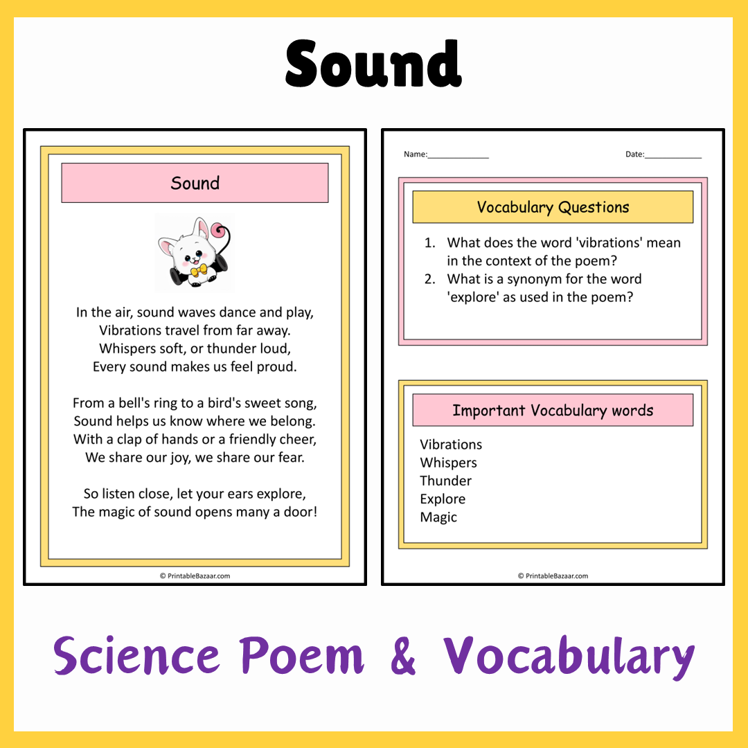 Sound | Science Poem Reading Comprehension Activity