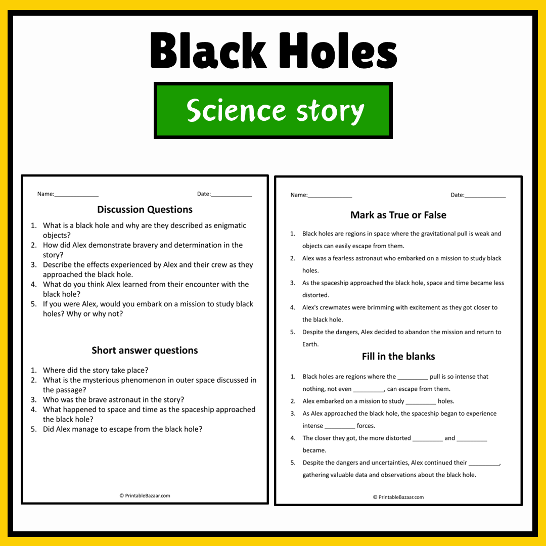 Black Holes | Science Story Reading Comprehension Activity
