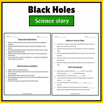 Black Holes | Science Story Reading Comprehension Activity