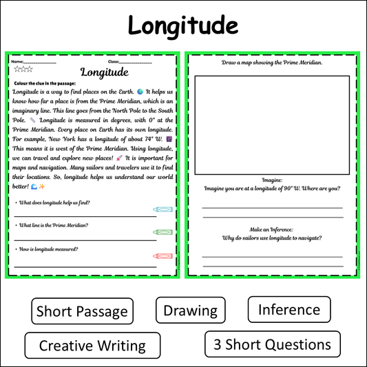 Longitude | Short Reading Comprehension Creative Worksheet