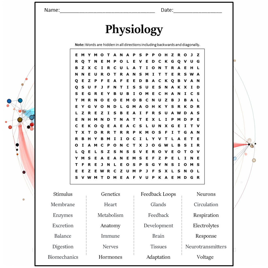 Physiology Word Search Puzzle Worksheet Activity PDF – PrintableBazaar