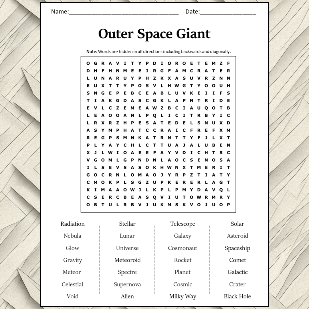 Outer Space Giant Word Search Puzzle Worksheet Activity PDF