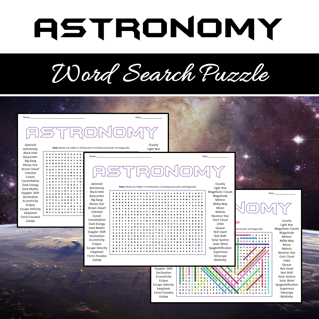 Astronomy Word Search Puzzle Worksheet PDF