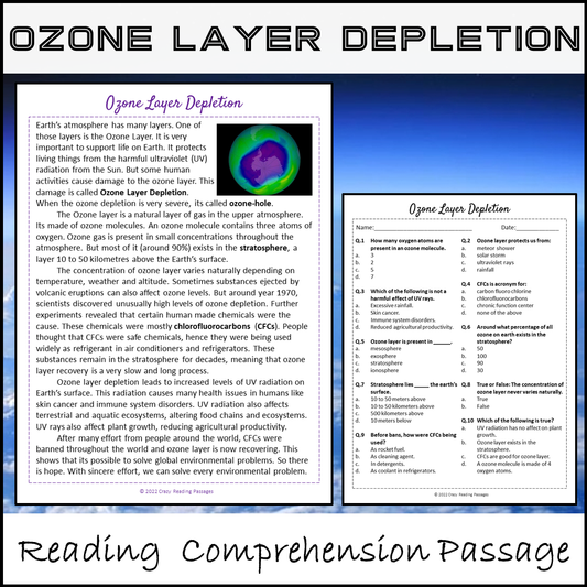 Ozone Layer Depletion Reading Comprehension Passage and Questions | Printable PDF