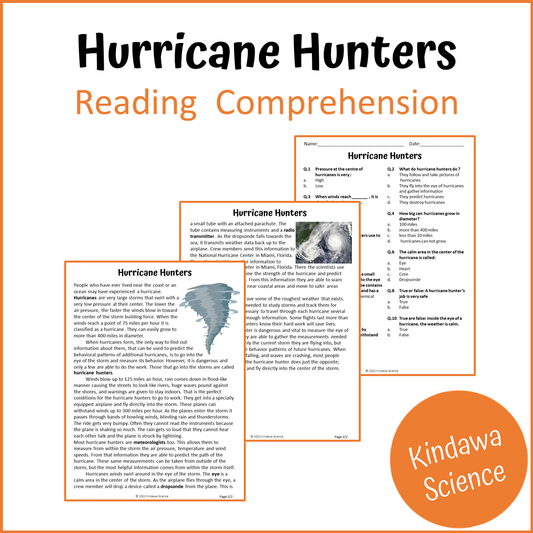 Hurricane Hunters Reading Comprehension Passage and Questions | Printable PDF