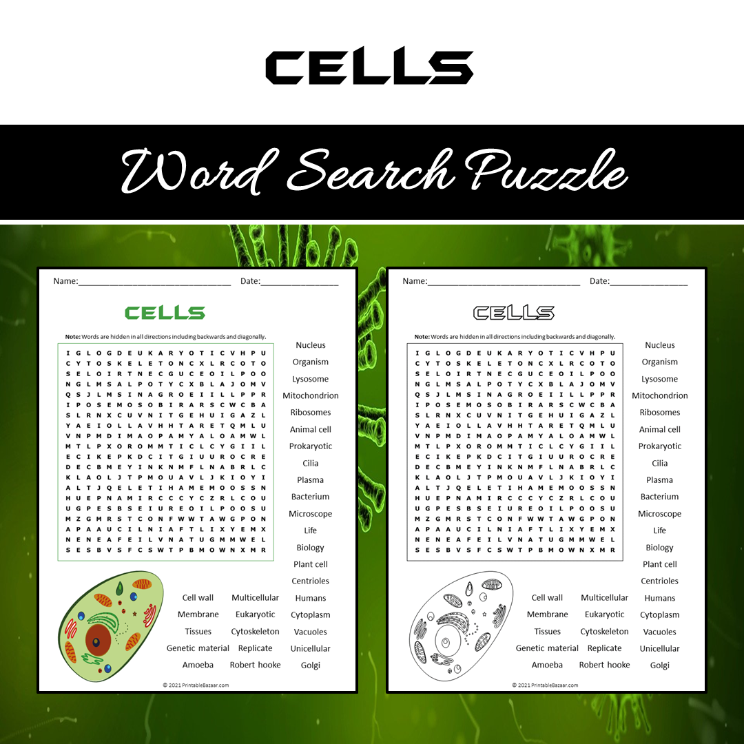 Cells Word Search Puzzle Worksheet PDF