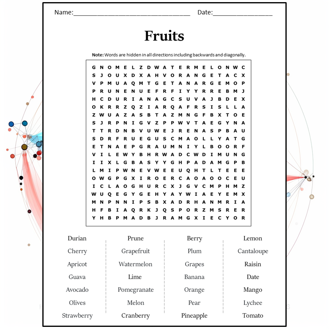 Fruits Word Search Puzzle Worksheet Activity PDF – PrintableBazaar