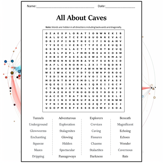All About Caves Word Search Puzzle Worksheet Activity PDF