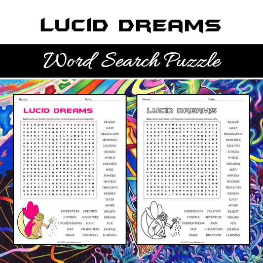 Lucid Dreams Word Search Puzzle Worksheet PDF