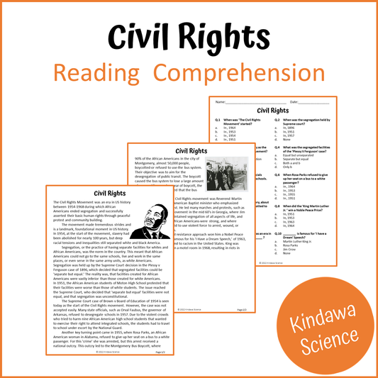 Civil Rights Reading Comprehension Passage and Questions | Printable PDF