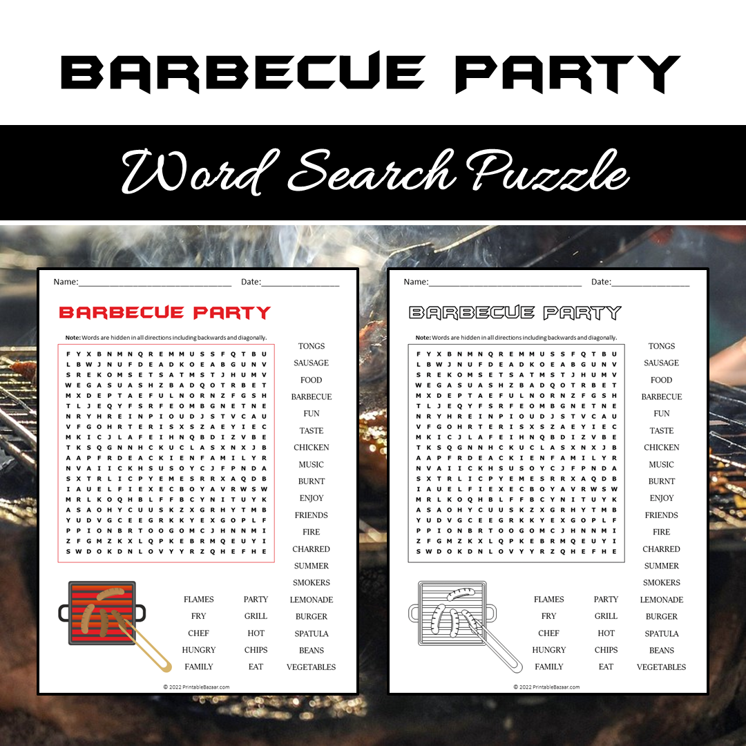 Barbecue Party Word Search Puzzle Worksheet PDF