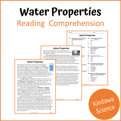 Water Properties Reading Comprehension Passage and Questions | Printable PDF