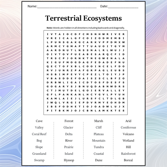 Terrestrial Ecosystems Word Search Puzzle Worksheet Activity PDF