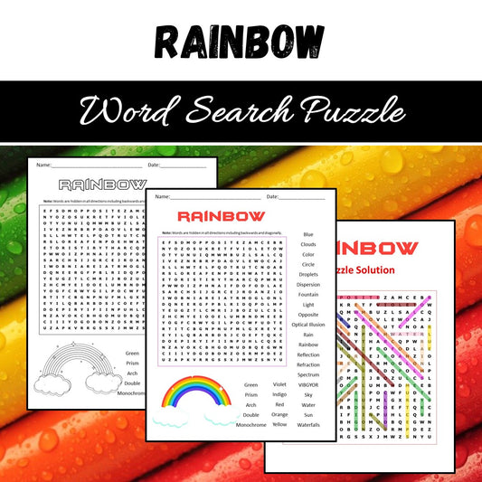 Rainbow Word Search Puzzle Worksheet PDF