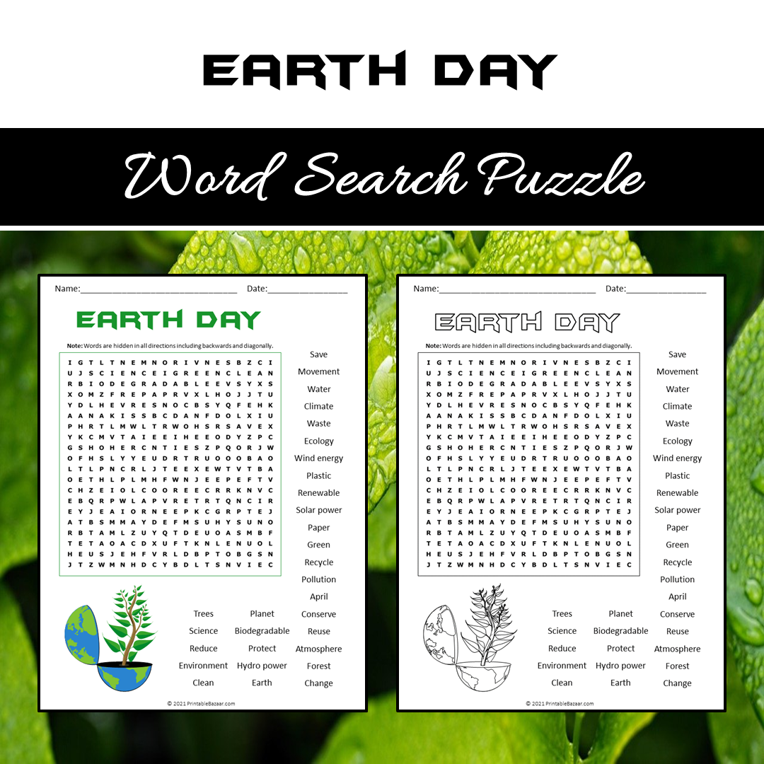 Earth Day Word Search Puzzle Worksheet PDF