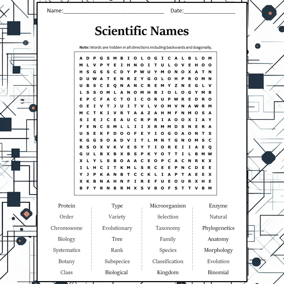 Scientific Names Word Search Puzzle Worksheet Activity PDF