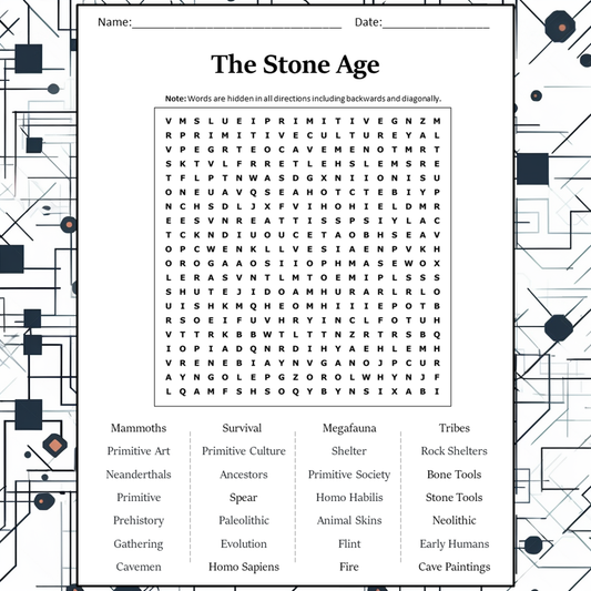 The Stone Age Word Search Puzzle Worksheet Activity PDF