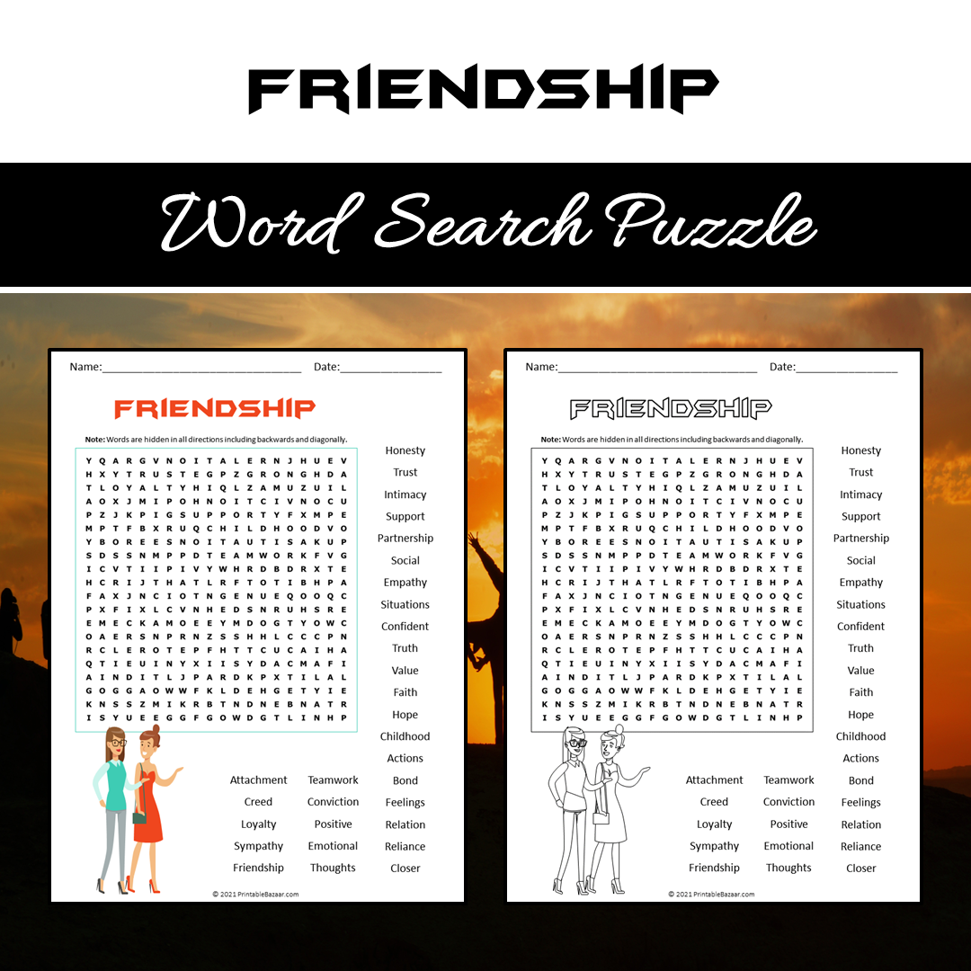 Friendship Word Search Puzzle Worksheet PDF